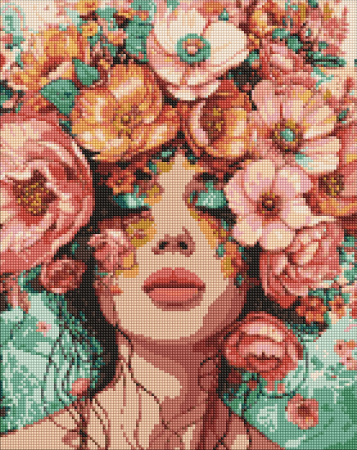 Goblenuri cu diamante cu sasiu - Set goblen cu diamantre, cu sasiu, Fata in flori, 40x50 cm