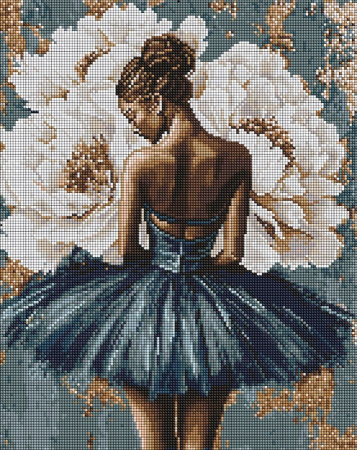 Goblenuri cu diamante cu sasiu - Set goblen cu diamantre, cu sasiu, Balerina cu bujori albi, 40x50 cm