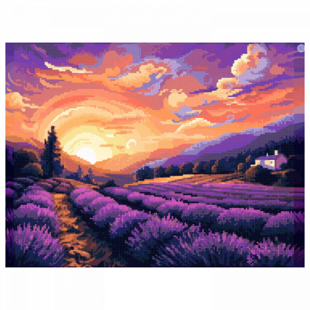 Set goblen cu diamante, cu sasiu, Apus peste camp de lavanda, 30x40 cm [0]