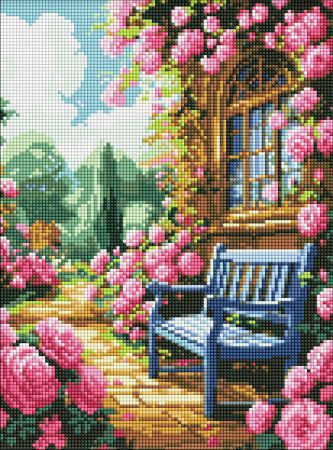 Goblenuri cu diamante cu sasiu - Set goblen cu diamantre, cu sasiu, Gradina inflorita, 30x40 cm