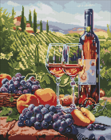 Goblenuri cu diamante - Set goblen cu diamantre, cu sasiu, Vin si fructe, 40x50 cm