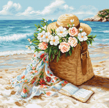 Goblen clasic - Set goblen de cust, cu diagrama, Plaja de azur, 18x18 cm