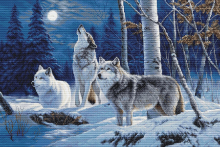 Goblen clasic - Set goblen de cusut, cu diagrama, Urletul lupilor si luna de iarna, dimensiune 33x22 cm.