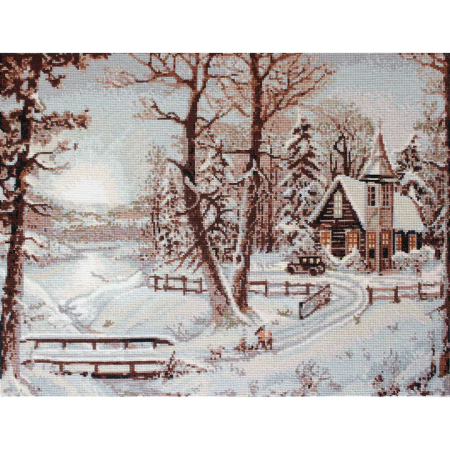 Ac & Ata - Set goblen de cust, cu diagrama, Peisaj de iarna, 27x20cm