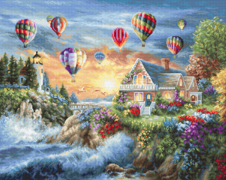 Set goblen de cusut, cu diagrama, Baloane prin Sunset Cove, 30x24 cm