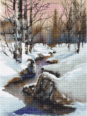 Ac & Ata - Set goblen de cusut, cu diagrama, Iarna, 22x29,5 cm