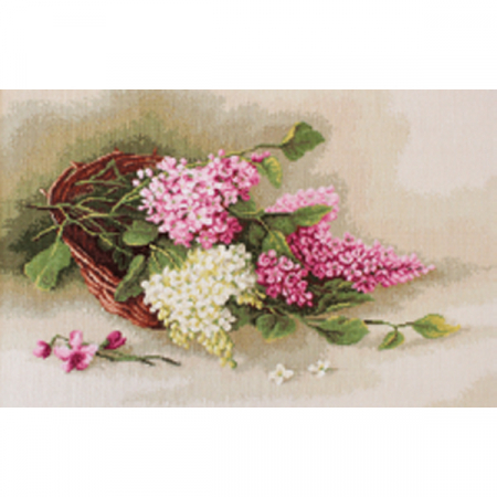 Goblen clasic - Set goblen de cusut, cu diagrama, Cos cu liliac, 31x20 cm