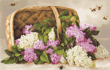Goblen clasic - Set goblen de cusut, cu diagrama, Cos cu liliac, 35x23 cm