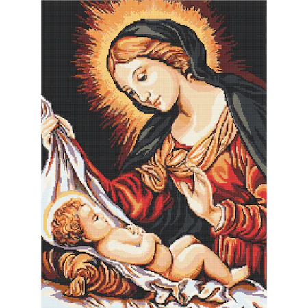 Set goblen de cusut, cu diagrama, Fecioara cu prunc, 20x28cm