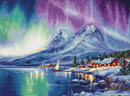 Goblen clasic - Set goblen de cusut, cu diagrama, Aurora Boreala, 20x15 cm