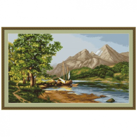 Goblen clasic - Set goblen de cusut, cu diagrama, Lac montan,43x25 cm