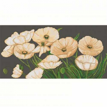 Set goblen de cusut, cu diagrama, Maci albi, 31,5x16 cm