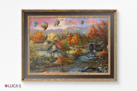 Set goblen de cusut, cu diagrama, Moara paraului de toamna, 34x24 cm [1]