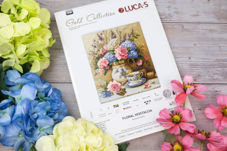 Set goblen de cusut, cu diagrama, Nostalgie florala, 20x23 cm [1]