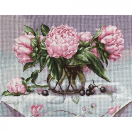 Set goblen de cusut, cu diagrama, Vaza cu bujori 30x23 cm [0]