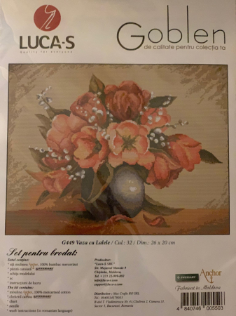 Set goblen de cusut, cu diagrama, Vaza cu lalele, 26x20cm [2]