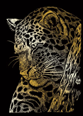 Set gravura folie aurita, Leopard in copac, A5 [0]