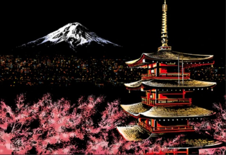 Schite&Gravuri - Set gravura folie multicolora, Muntele Fuji, A3