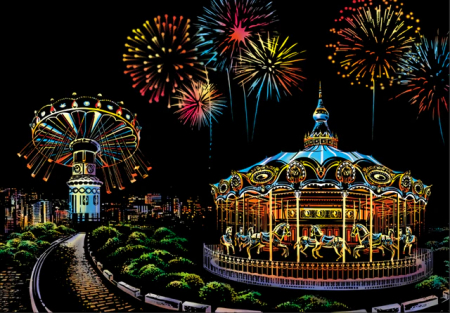 Schite&Gravuri - Set gravura folie multicolora, Parc de distractii, A3