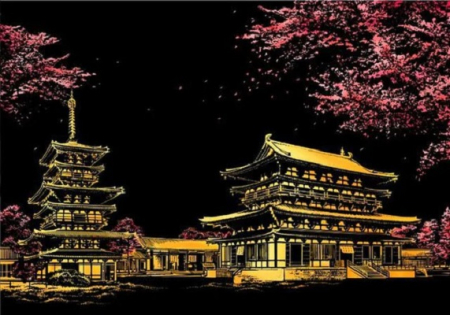 Schite&Gravuri - Set gravura folie multicolora, Templul Yakushiji din Japonia, A3