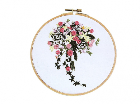 Broderii & Tesaturi - Set pentru brodat cu imprimeu, fara gherghef, Buchet cu iedera, 15 x 22 cm