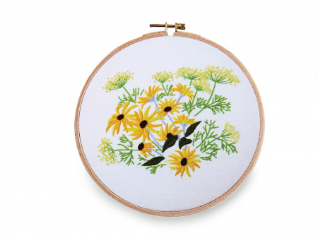 Broderii & Tesaturi - Set pentru brodat cu imprimeu, fara gherghef, Flori galbene, 15 x 16 cm