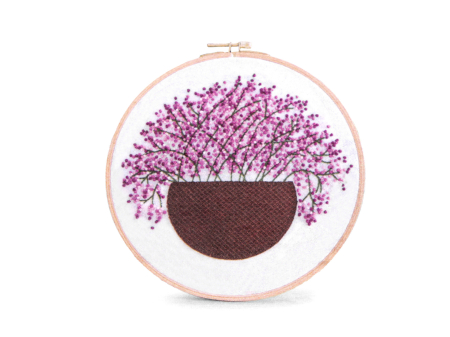 Broderii & Tesaturi - Set pentru brodat, fara gherghef, cu imprimeu, Ghiveci cu flori mov, 15x22 cm