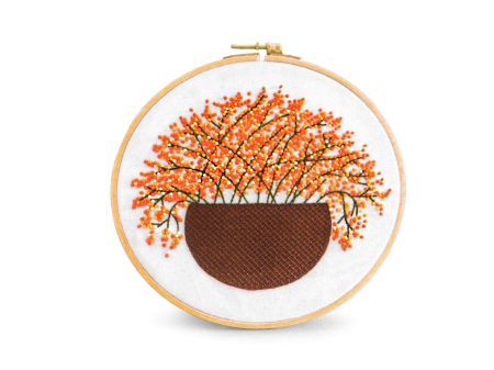 Broderii & Tesaturi - Set pentru brodat, fara gherghef, cu imprimeu, Ghiveci cu flori portocalii, 15x22 cm