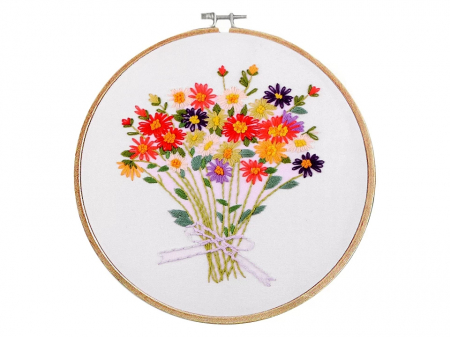 Broderii & Tesaturi - Set pentru brodat imprimat, cu gherghef, Buchet colorat, Ø20 cm