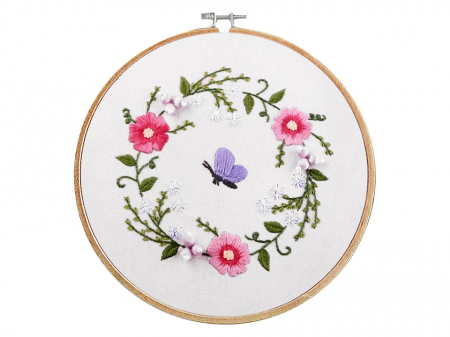 Broderii & Tesaturi - Set pentru brodat imprimat, cu gherghef, Fluture, Ø20 cm