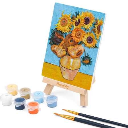 Decoratiuni casa - Mini set pictura 3D in relief, Floarea soarelui - van Gogh, 13,5x 10,5 cm
