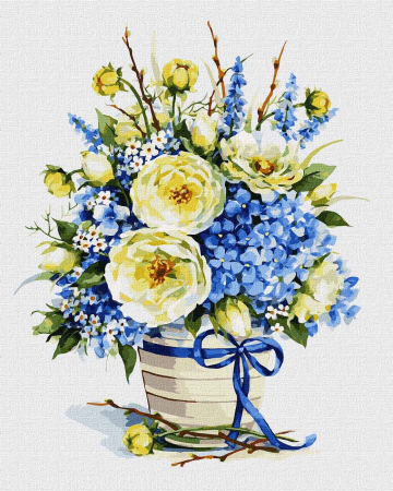 Set pictura pe numele, cu sasiu, Buchet azuriu, 40x50 cm [0]