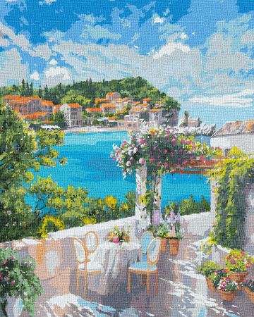 Set pictura pe numele, cu sasiu, Mic dejun pe malul marii - Ira Volkova, 40x50 cm [0]