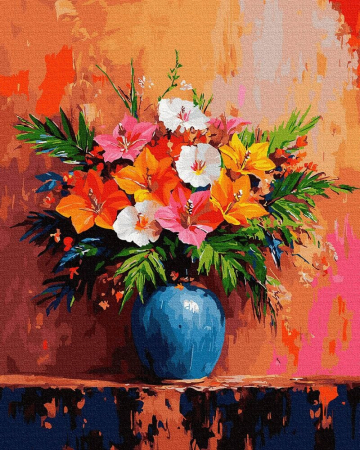 Dimensiune clasica 40x50cm - Set pictura pe numere, cu sasiu, Muzica fermecata in flori, 40x50 cm