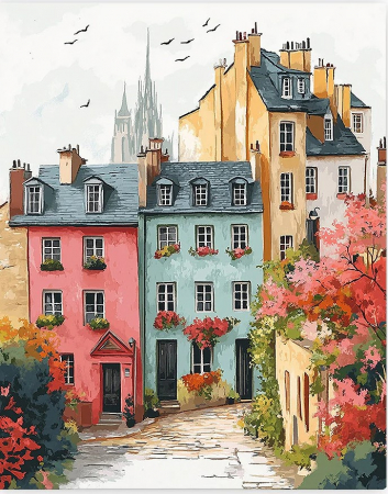 Dimensiune clasica 40x50cm - Set pictura pe numere, cu sasiu, Oras vechi colorat, 40x50 cm