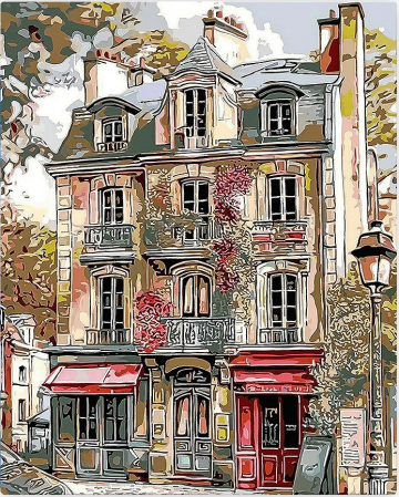 Dimensiune clasica 40x50cm - Set pictura pe numere, cu sasiu, Fatadele vechi din Paris, 40x50 cm
