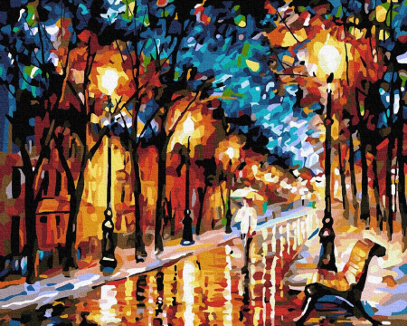 Dimensiune clasica 40x50cm - Set pictura pe numere, cu sasiu, Alee in noapte - Leonid Afremov, 40x50 cm