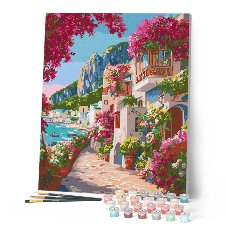Set pictura pe numere, cu sasiu, Alee inflorita in Capri, 40x50 cm [1]