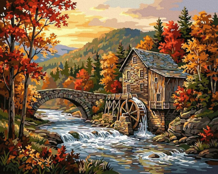 Picturi pe numere - Set pictura pe numere, cu sasiu, Ora de aur langa moara, 40x50 cm