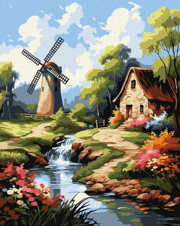 Set pictura pe numere, cu sasiu, Casa langa moara, 40x50 cm [0]