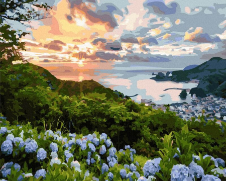 Dimensiune clasica 40x50cm - Set pictura pe numere, cu sasiu, Apus de soare in golf, 40x50 cm