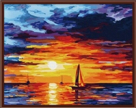 Set pictura pe numere, cu sasiu, Apus pe mare, 40x50 cm [0]