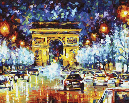 Set pictura pe numere, cu sasiu, Arcul de triumf - Leonid Afremov, 40x50 cm [0]