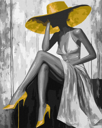 Set pictura pe numere, cu sasiu, Doamna de aur - extra culori metalizate, 40x50 cm