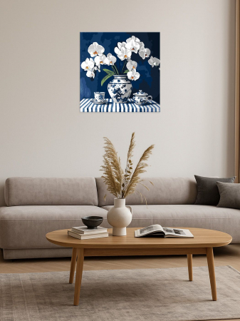 Set pictura pe numere, cu sasiu, Orhidee in portelan, 40x40 cm [1]