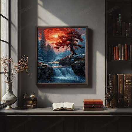 Set pictura pe numere, cu sasiu, Artar la apus, 40x50 cm [1]