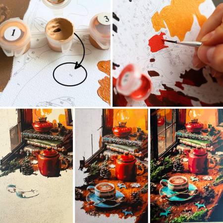 Set pictura pe numere, cu sasiu, Bujori eleganti, 40x50 cm [4]