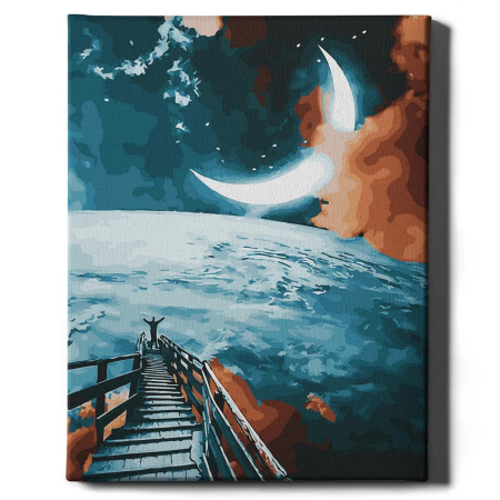 Dimensiune clasica 40x50cm - Set pictura pe numere, cu sasiu, Drumul catre luna, 40x50 cm