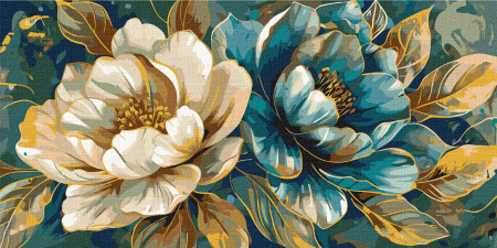 Triptice si dimensiuni mari - Set pictura pe numere, cu sasiu, Petale aurite - culori metalizate, 40x80 cm