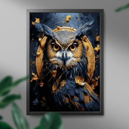 Set pictura pe numere, cu sasiu, Bufnita vultur - vopsea aurie, 40x50 cm [2]